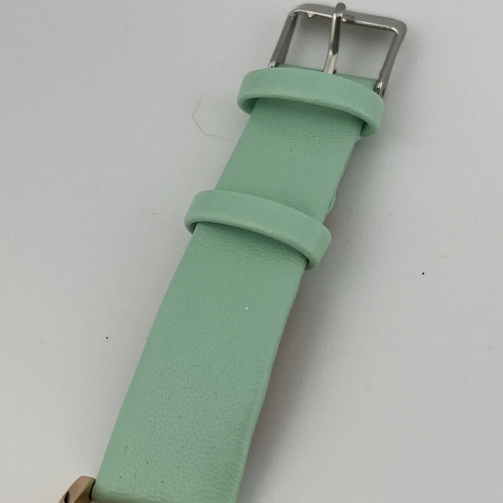 Oktime Watch Women 39mm Rose Gold Cae Pink & Green Band- New Battery‎
